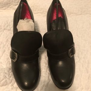 Chunky black buckle heel